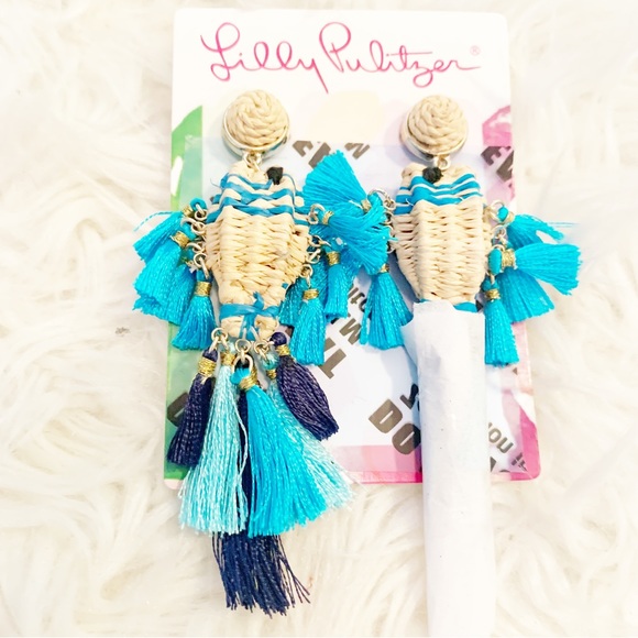 Lilly Pulitzer GWP Fishy Kiss Raffia Silk Tassel Earrings- NWT - Picture 9 of 16